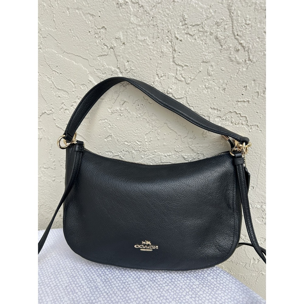 Coach Elle Hobo Black Pebbled Leather Shoulder Bag F730-55819 Gold Hardware